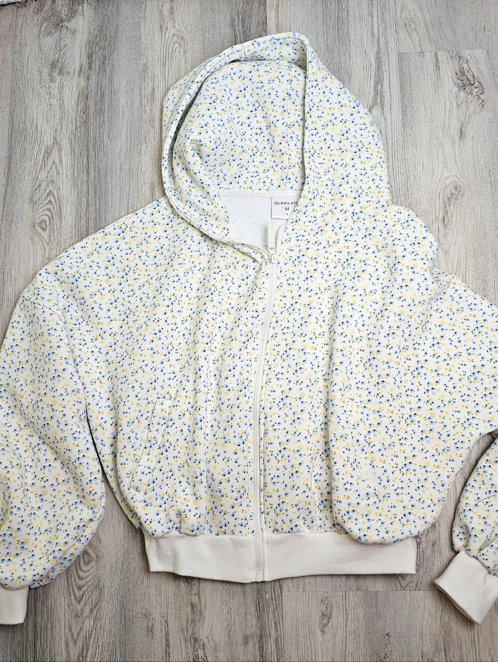 Blogilates Marshmallow Floral Oversized Zip Hoodie